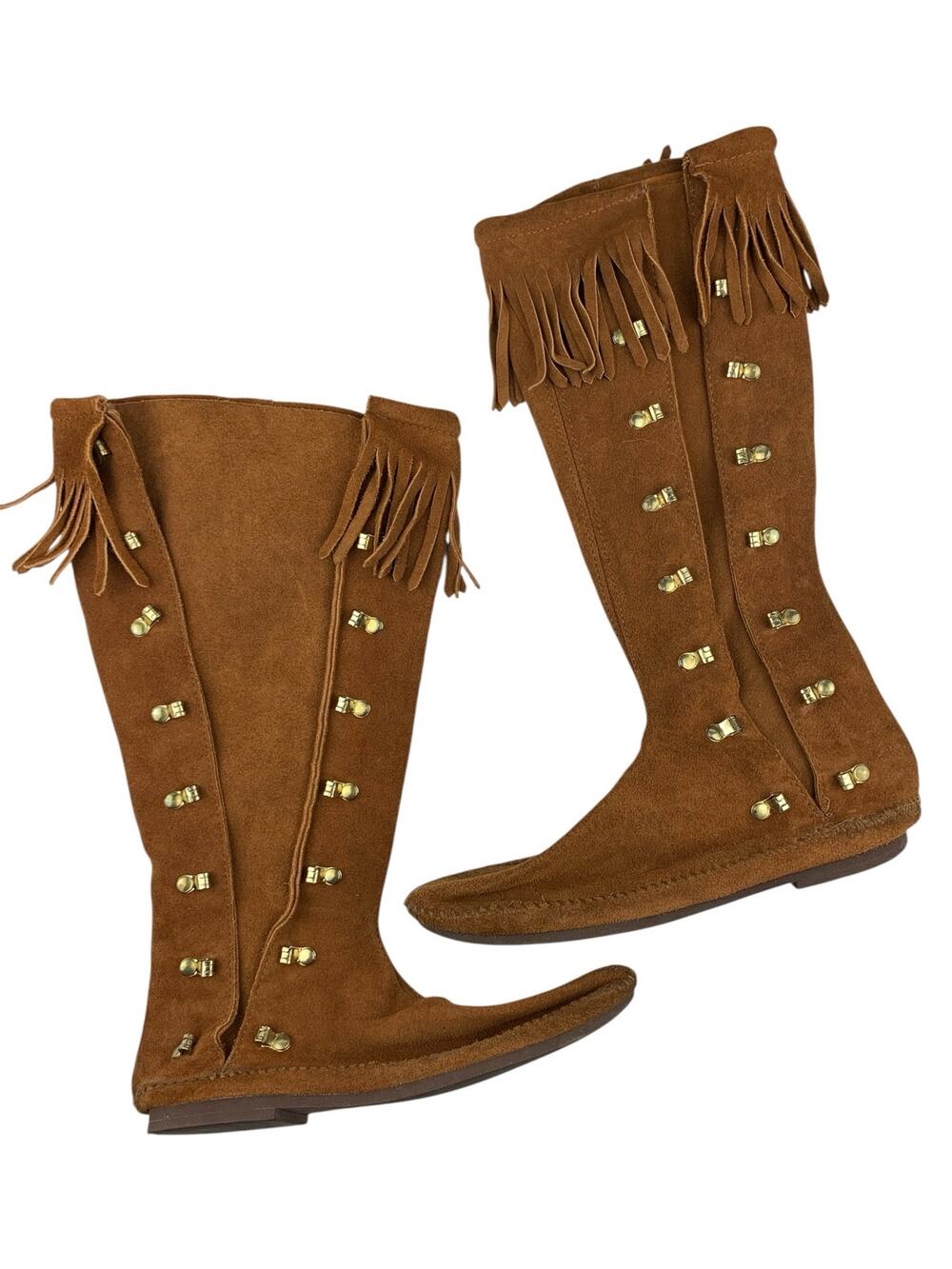 Minnetonka Knee High Moccasin Boots Brown Suede Lace Up Women's 9 * No laces *